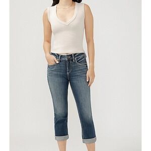 Silver Jeans Co Suki Curvy Mid-Rise Americana Cuffed Hem Capri - Ballot, 16W NWT